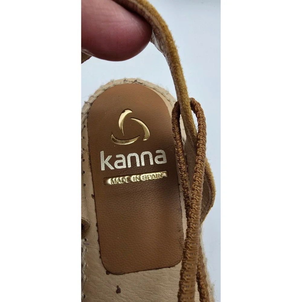 Kanna Spain Tan Suede Floral Embroidered Espadrille Slingback Flats Size 41